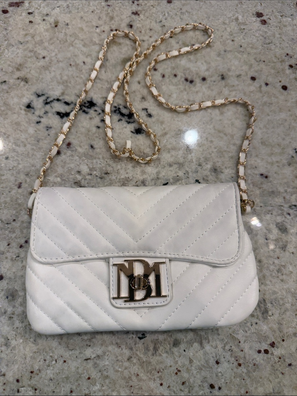 White Quilted Chain-Handle Shoulder Bag with Gold Hardware